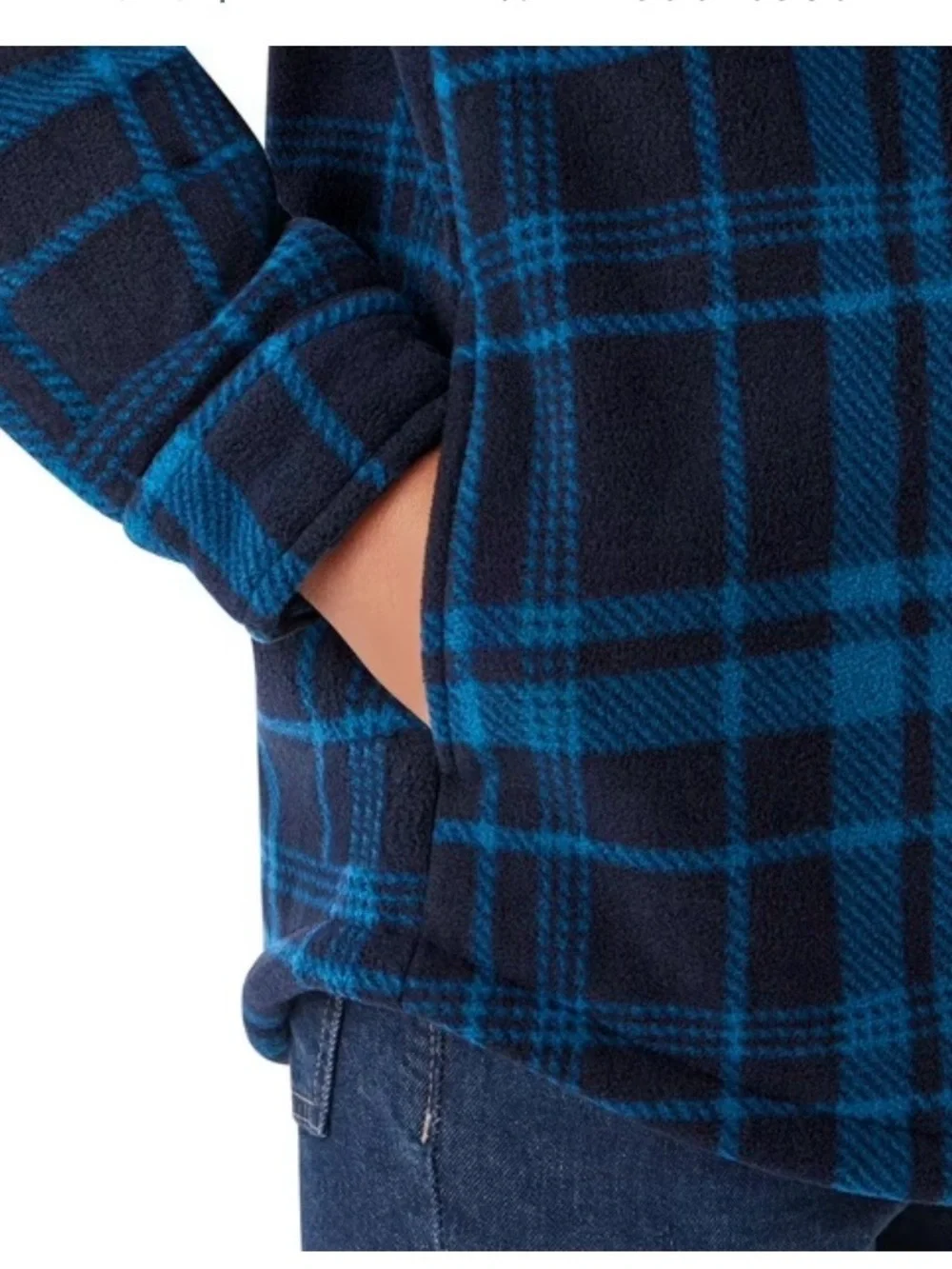 Plaid Sherpa-Lined Kids Jacket in Navy & Blue